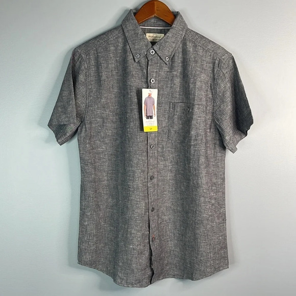 WEATHERPROOF NWT Mens Linen Grey Mix Short Sleeve Button Down Shirt Preppy S - Picture 14 of 14